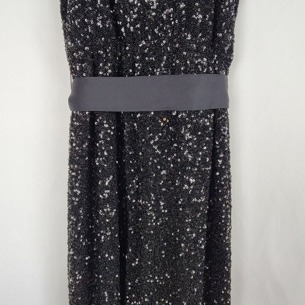Express Womens Sequin V Neck Tie Waist Wide Leg Jumpsuit Size XS Black - Picture 8 of 16